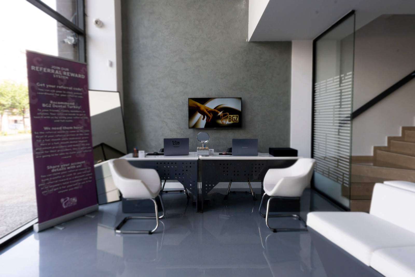 Patient consultation desk near the clinic entrance